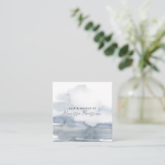 モダンヘアメイク抽象芸術水彩青 スクエア名刺 (スタンド正面)