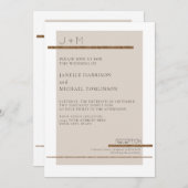 モダンベシンプルージュタン金ゴールドデ結婚コズ 招待状 (正面/裏面)