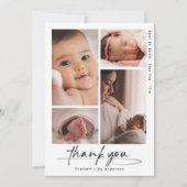 モダンベビーありがとうシンプルScript Photo Collage サンキューカード (正面)
