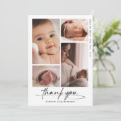 モダンベビーありがとうシンプルScript Photo Collage サンキューカード (スタンド正面)