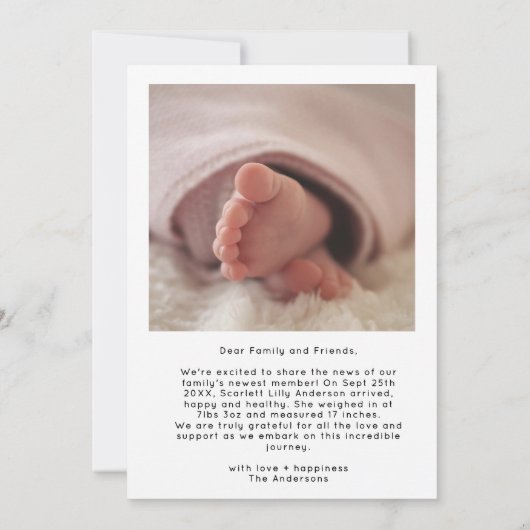 モダンベビーありがとうシンプルScript Photo Collage サンキューカード (裏面)