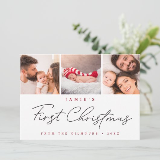 モダンベビーの初めてのクリスマスカスタム3枚 シーズンカード (スタンド正面)