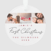 モダンベビーの初めてのクリスマス数々の写真カスタム オーナメント (裏面)