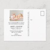 モダンベビーの感謝してい写真の発表 案内ポストカード (裏面)