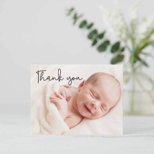 モダンベビーの感謝してい写真の発表 案内ポストカード (スタンド正面)