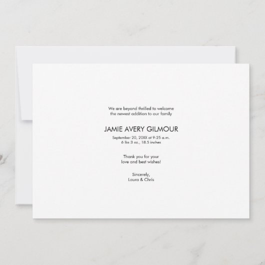 モダンベビーの感謝してい紹介誕生 案内状 (裏面)