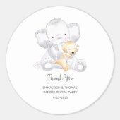 モダンベビーゾウと犬ありがとう ラウンドシール (正面)