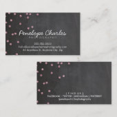 モダンベビーピンクグリッター紙吹雪ドット黒板 名刺 (正面/裏面)