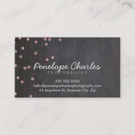 モダンベビーピンクグリッター紙吹雪ドット黒板 名刺