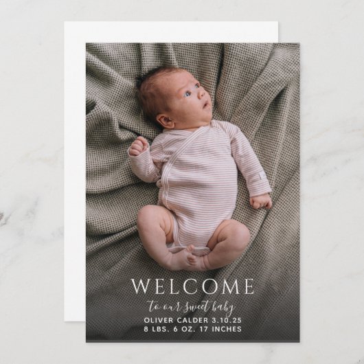 モダンベビーフォトカードの誕生発表 (正面/裏面)