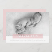 モダンベビーフォトシンプルスイートピンクのパネルオーバーレイ 案内状 (正面/裏面)