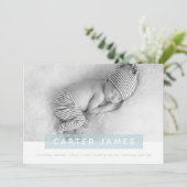 モダンベビーフォトシンプルスイートブルー 案内状 (スタンド正面)