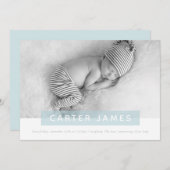 モダンベビーフォトシンプルスイートブルー 案内状 (正面/裏面)