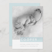 モダンベビーフォトシンプルボーイブルーパネルオーバーレイ 案内状 (正面/裏面)