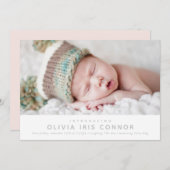 モダンベビーフォトシンプルミニマルスタイルピンク 案内状 (正面/裏面)