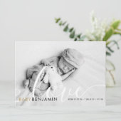 モダンベビーフォトスクリプトラブ金ゴールドハート誕生 案内状 (スタンド正面)