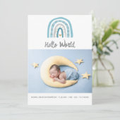 モダンベビーフォトブルーレインボー誕生 案内状 (スタンド正面)