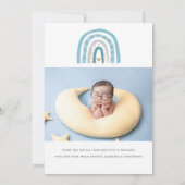モダンベビーフォトブルーレインボー誕生 案内状 (裏面)