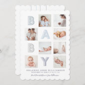 モダンベビーブロック文字フォトグリッドコラージュボーイ 案内状 (正面/裏面)