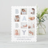 モダンベビーブロック文字フォトグリッドコラージュボーイ 案内状 (スタンド正面)