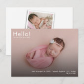 モダンベビー写真の名前Stats Birth Announcement (正面/裏面)