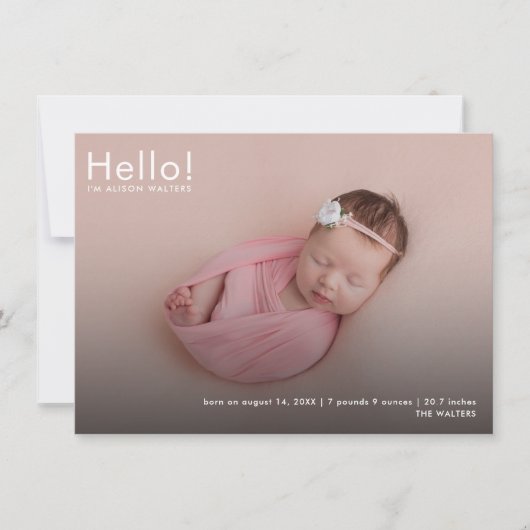モダンベビー写真の名前Stats Birth Announcement (正面)