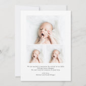 モダンベビー写真の生誕通知カード 案内状 (裏面)