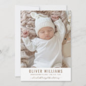 モダンベビー写真の誕生発表フラットカード (正面)