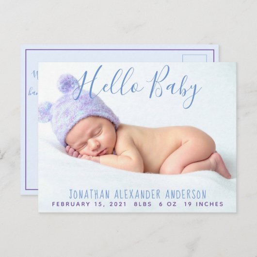 モダンベビー写真の誕生発表葉書 案内ポストカード (正面/裏面)