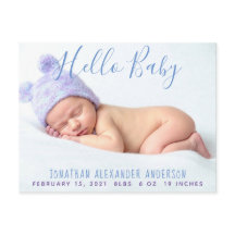 モダンベビー写真の誕生発表葉書