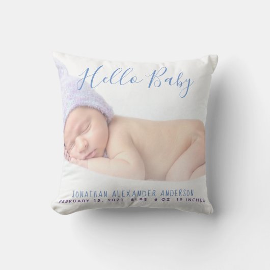 モダンベビー写真の誕生発表 クッション (正面)