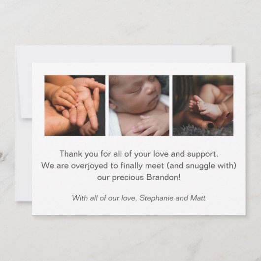 モダンベビー写真の誕生発表 案内状 (裏面)