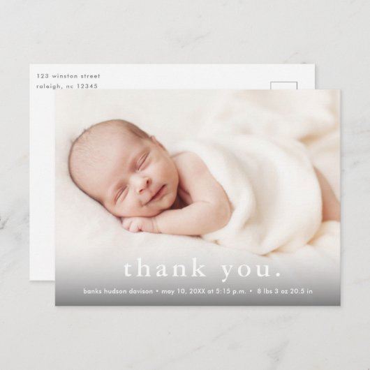 モダンベビー写真サンキュー誕生 案内ポストカード (正面/裏面)