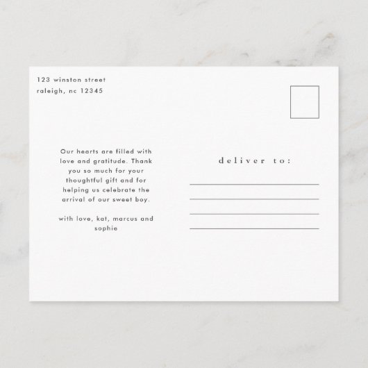 モダンベビー写真サンキュー誕生  案内ポストカード (裏面)