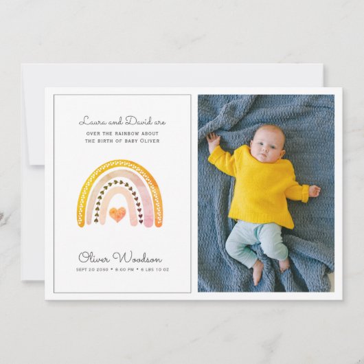 モダンベビー写真レインボー誕生発表 案内状 (正面)