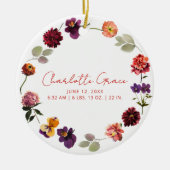 モダンベビー写真誕生統計ボホ素朴フローラ セラミックオーナメント (正面)