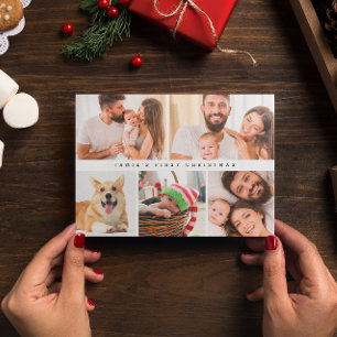 モダンベビー初めてのクリスマスカスタムフォトコラージュ シーズンカード