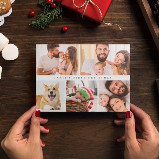 モダンベビー初めてのクリスマスカスタムフォトコラージュ シーズンカード