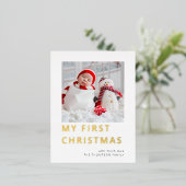 モダンベビー初めてのクリスマス写真実在 箔シーズンポストカード (立ち正面)