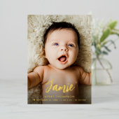 モダンベビー名ブラシスクリプトカスタムフォト誕生 箔シーズンカード (立ち正面)