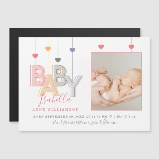 モダンベビー文生まれたばかりの書ベビーガール誕生写真 (正面/裏面)