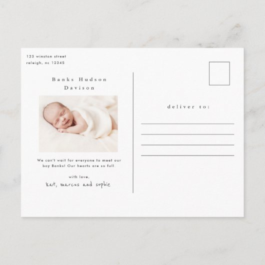 モダンベビー3フォト誕生 案内ポストカード (裏面)