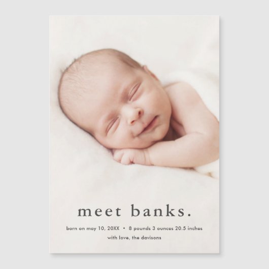 モダンベビー3写真の誕生発表 マグネット招待状 (正面)