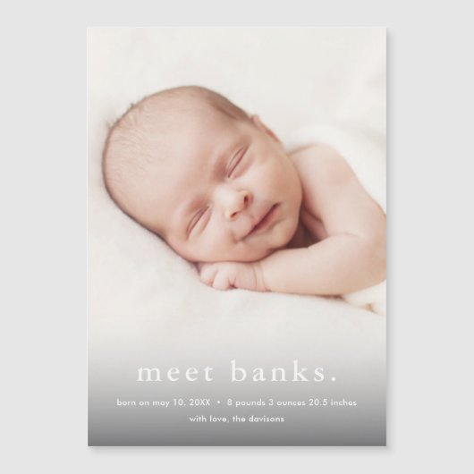 モダンベビー3写真の誕生発表 マグネット招待状 (正面)