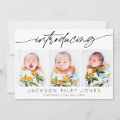 モダンベビー3生まれたばかりのフォトコラージュ 案内状 (正面)