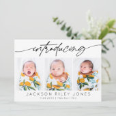 モダンベビー3生まれたばかりのフォトコラージュ 案内状 (スタンド正面)