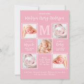モダンベビー5フォトコラージョ生まれたばかりのンピンク誕生 案内状 (正面)