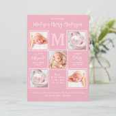 モダンベビー5フォトコラージョ生まれたばかりのンピンク誕生 案内状 (スタンド正面)