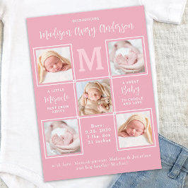 モダンベビー5フォトコラージョ生まれたばかりのンピンク誕生 案内状