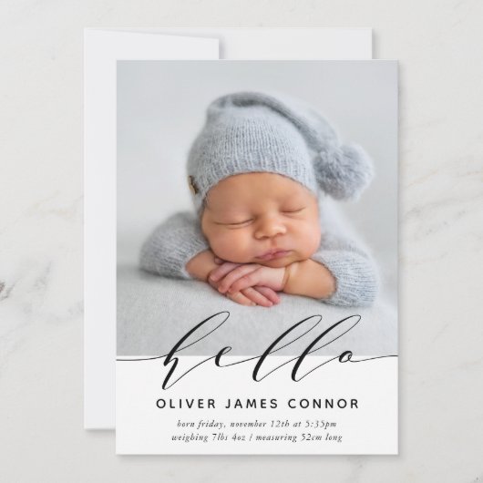 モダンベビーPHOTOエレガント hello書道の高さ 案内状 (正面)